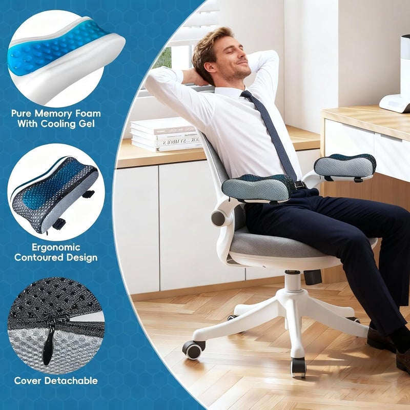 YaZimalu Ergonomic Cooling Gel Memory Foam Armrest Pads for Elbow & Forearm Support - Enhance Comfort and Pressure Relief on Office & Gaming Chairs (Set of 2) - Image 2